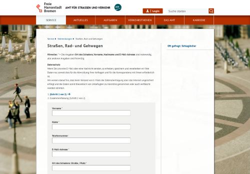 Schäden an Geh- und Radwegen (Amt für Straßen und Verkehr) Schäden an Geh- und Radwegen (Amt für Straßen und Verkehr)
